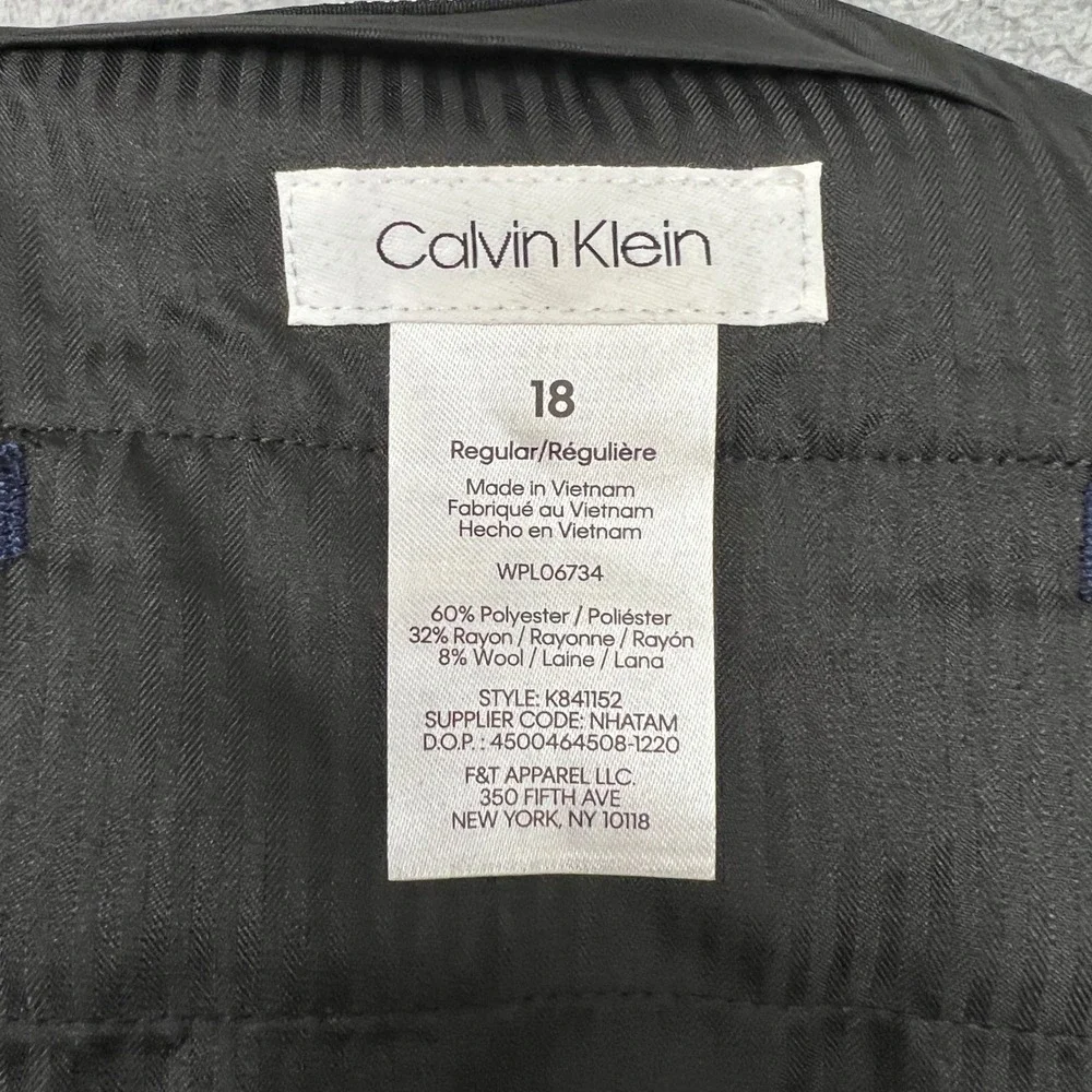 Calvin Klein Dress Pants Kids Size 18 Blue New K841152 Flat Front Tapered Leg